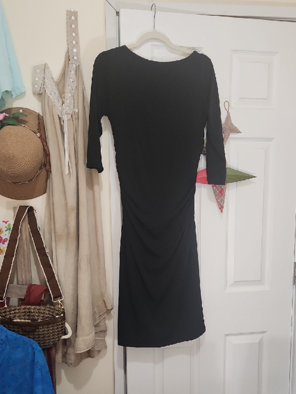 White House Black Market Black Draped Ruched Midi Dress - Picture 9 of 9
